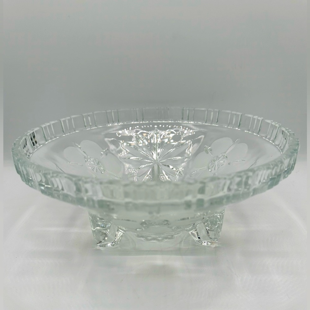 Vintage Clear Pressed Glass Oval Serving Dish 9.5” Etched Floral